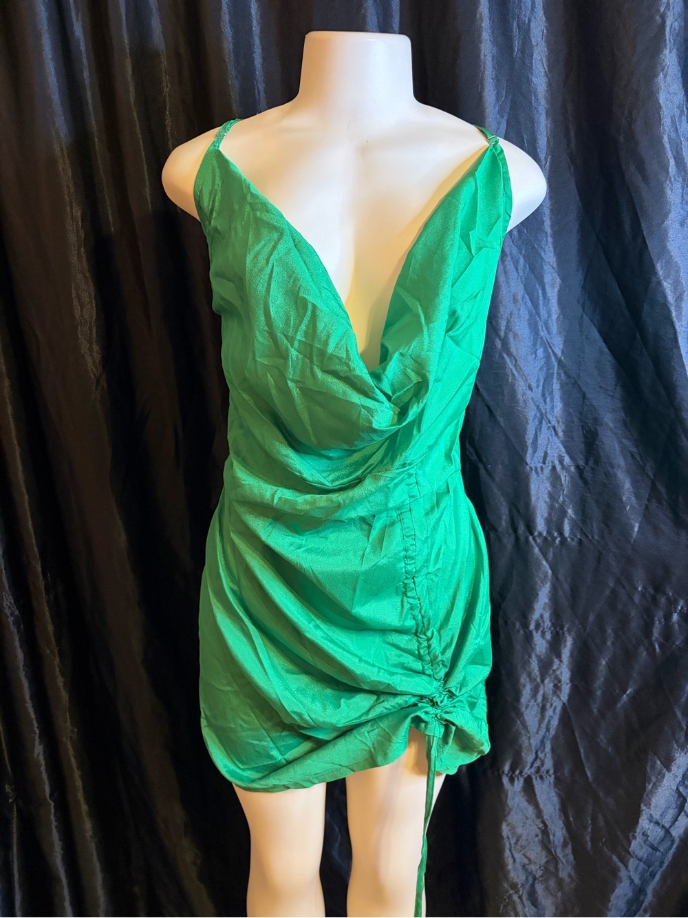PrettyLittleThing Emerald Green Cowl Neck Ruched Mini Dress